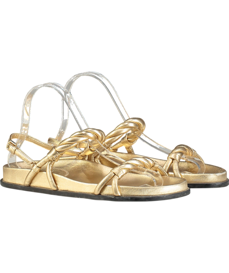 Jimmy Choo Diosa Gold leather Flat Sandals In Gold UK 4 EU 37 👠