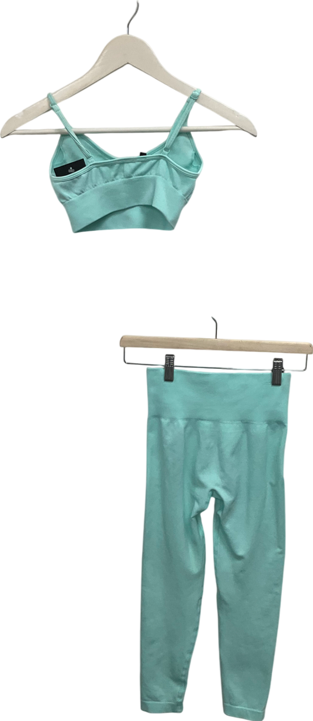 Bo + Tee Green High Waist Leggings And Seamless Crop Top UK XS