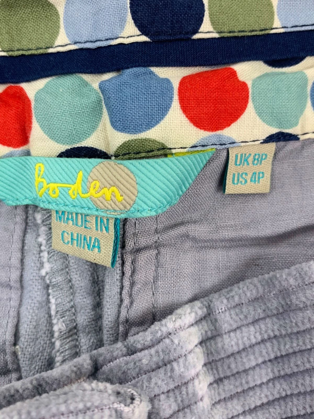 Boden Grey Corduroy Trousers UK 8P