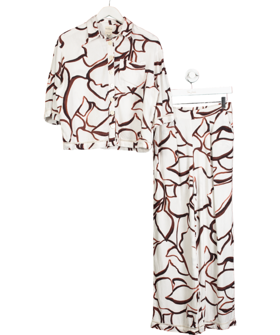 River Island White Co-ord Abstract Boxy Shirt And Trouser Set UK 6