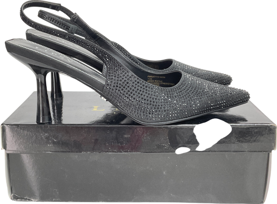 lipsy london Black Mid Heel Point Diamante Slingback Court Sandals UK 7 EU 40 👠