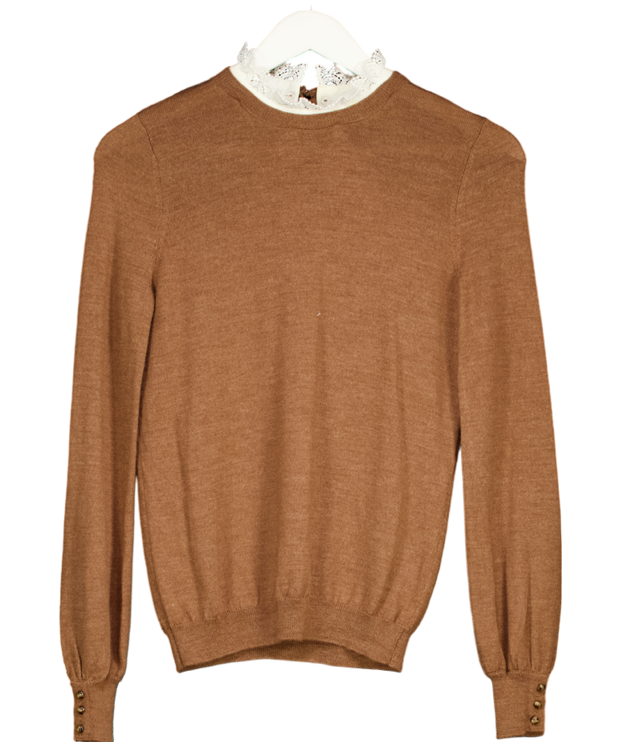 Sezane Brown Eduardo Merino Wool Sweater UK S