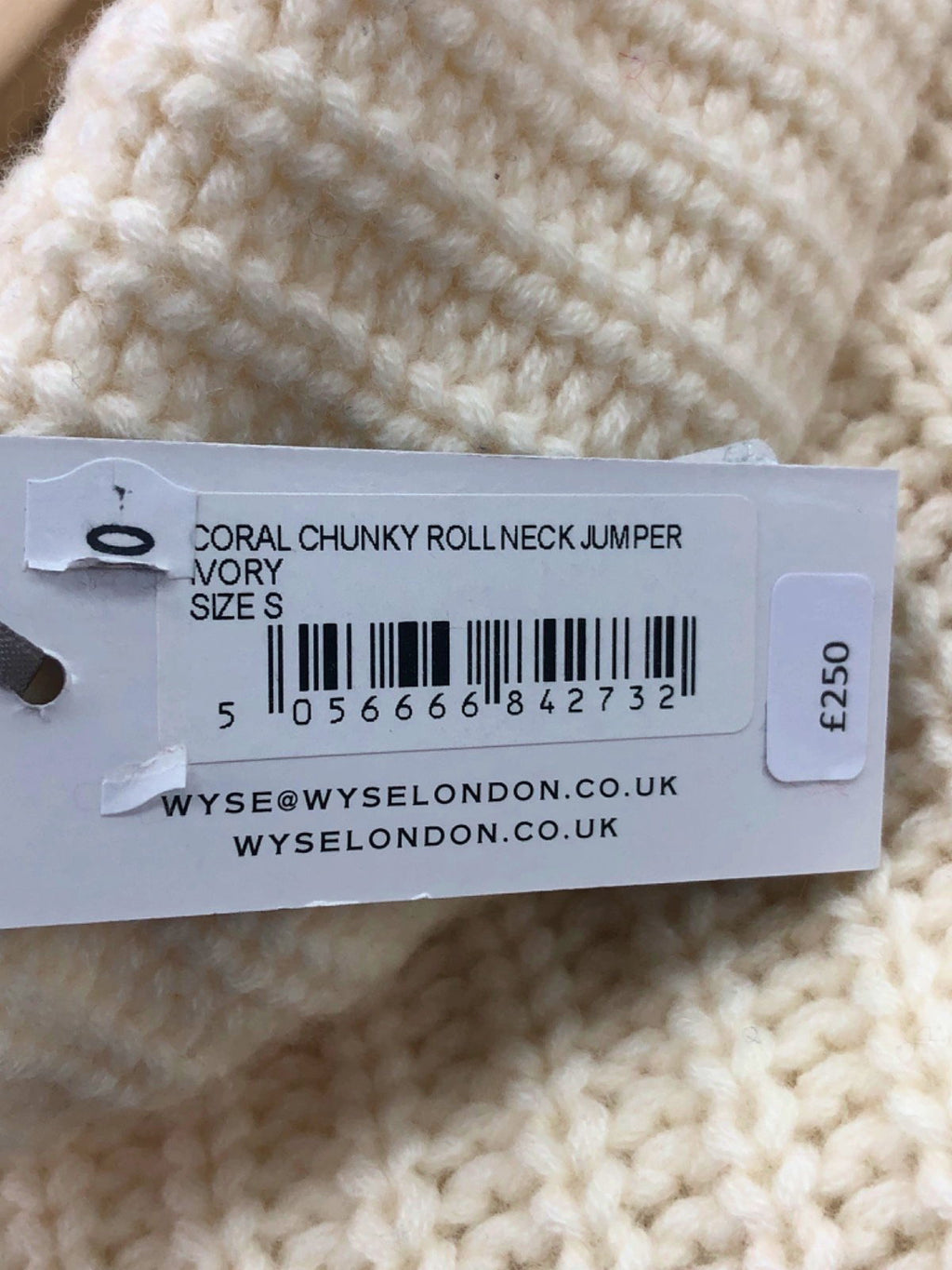 WYSE LONDON Ivory Cashmere Blend Coral Chunky Roll Neck Jumper UK S