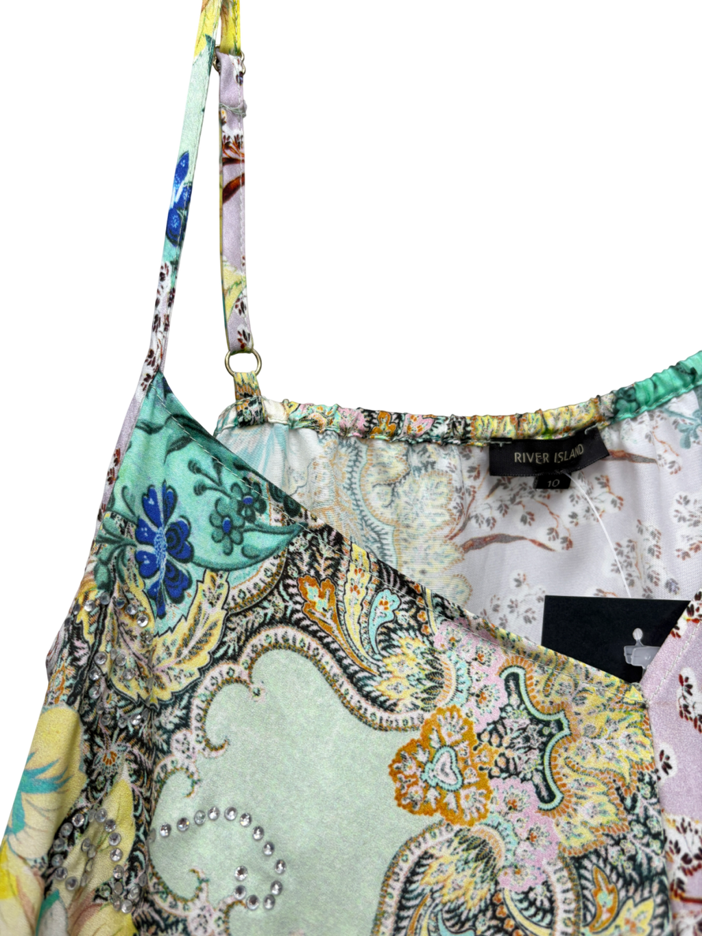 River Island Green Paisley Satin Cami Top UK 10