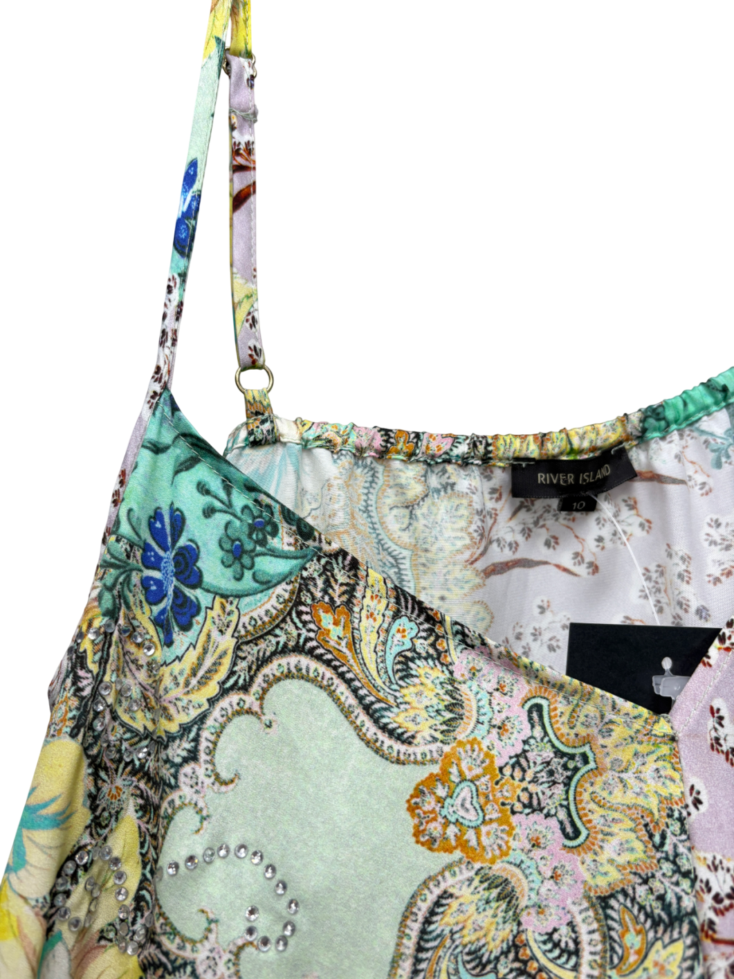 River Island Green Paisley Satin Cami Top UK 10