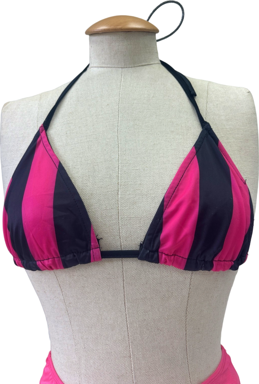PrettyLittleThing Pink and Black Stripe Bikini Top and Bottoms with Black and Pink Trousers Size UK 10