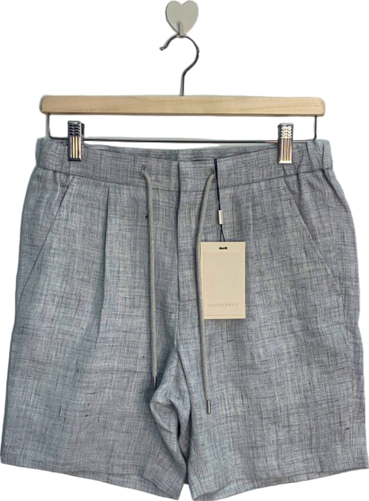 Suitsupply Light Grey Ames Pleat 100% Linen Shorts EU 44 UK W28