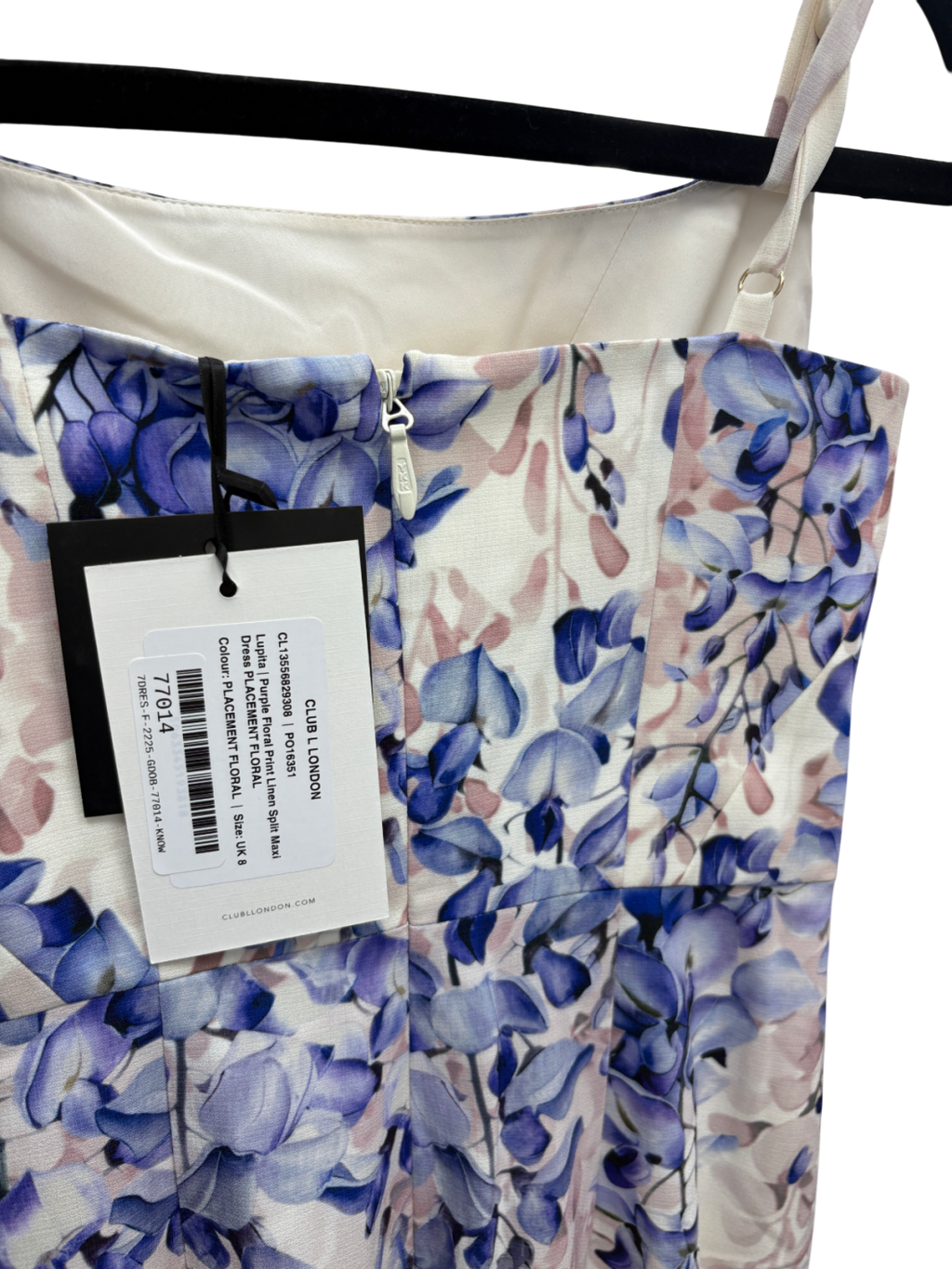 Club L Cream Lupita Wisteria Print Linen Split Maxi Dress UK 8