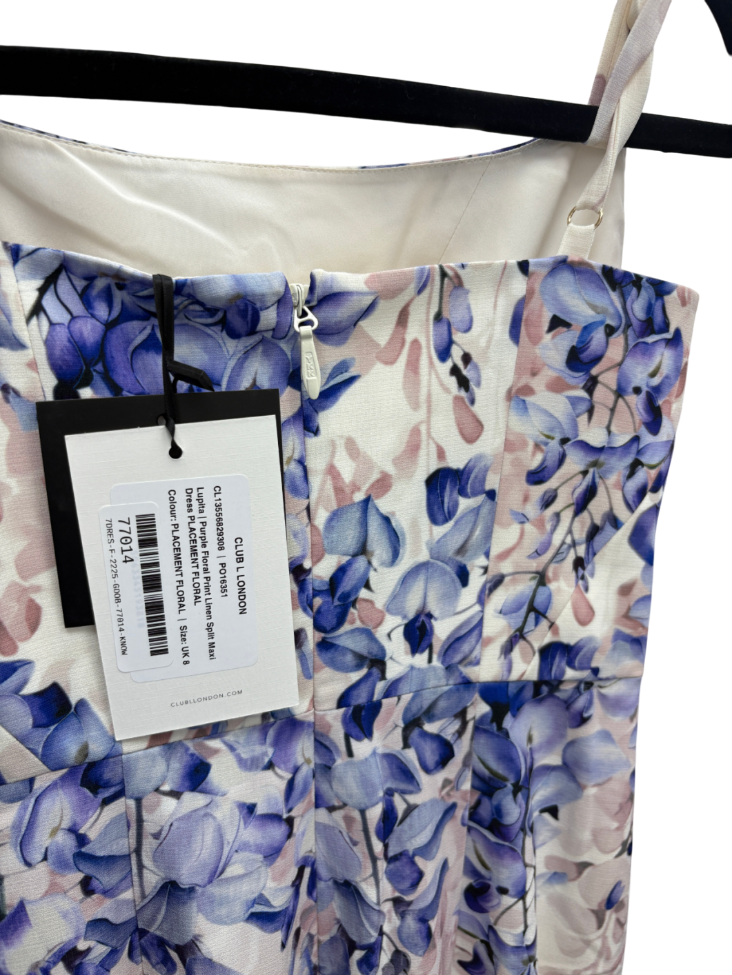 Club L Cream Lupita Wisteria Print Linen Split Maxi Dress UK 8