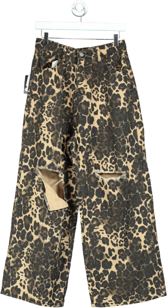 Innovare Denim Brown Leopard Print Wide-Leg Trousers UK M