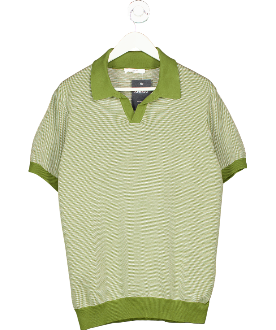 Mr P Green Honeycomb Knit Organic Cotton Polo Shirt UK M