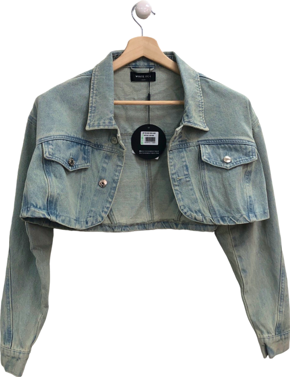 White Fox Light Blue Denim Crop Jacket UK 8