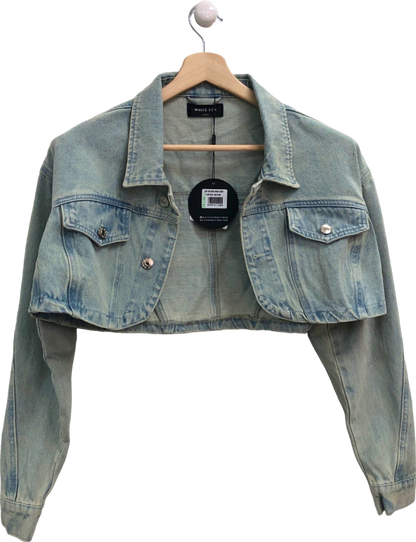 White Fox Light Blue Denim Crop Jacket UK 8