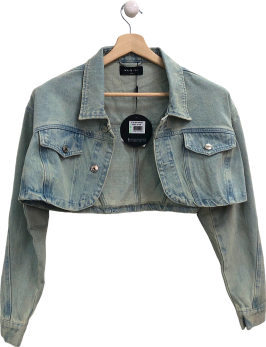 White Fox Light Blue Denim Crop Jacket UK 8