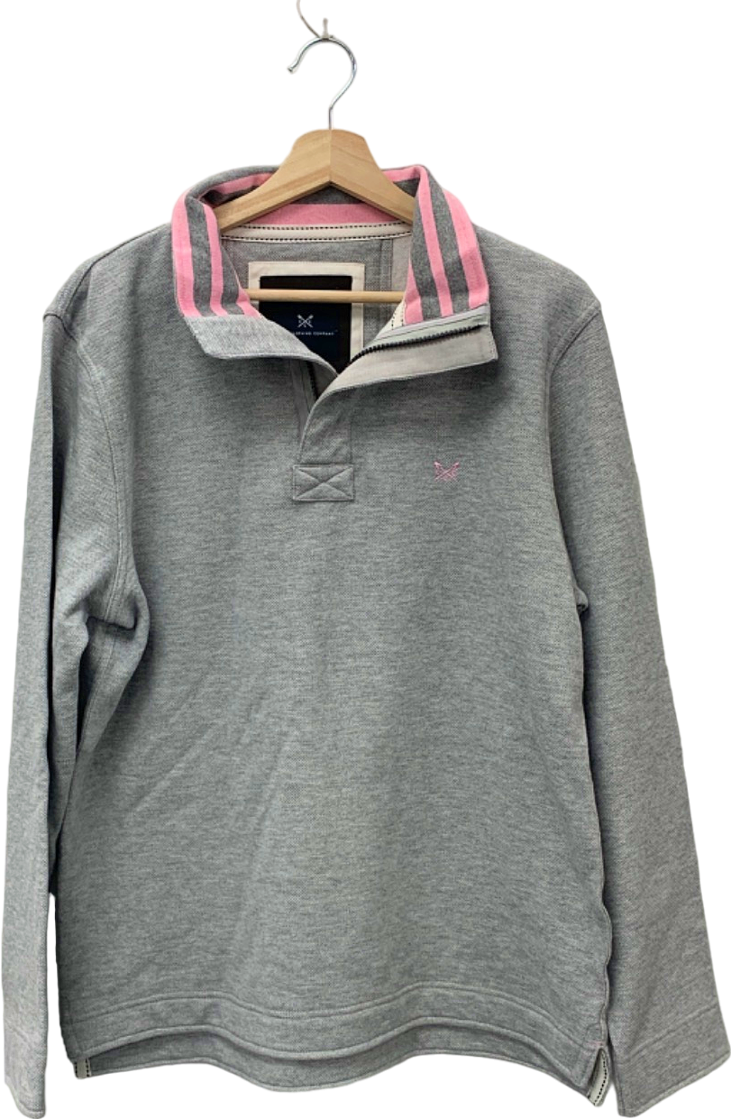 Crew Clothing Company Grey Pique Rugby Shirt with Pink Collar SZ Medium