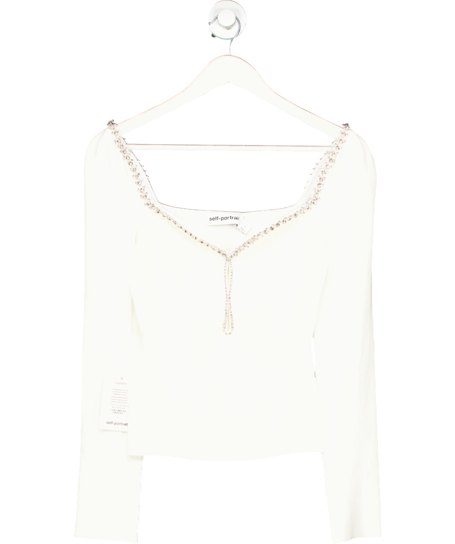 Self-Portrait White Sweetheart neck  Diamante embellished Top UK L