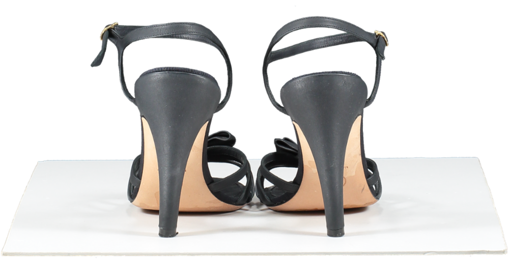 Chanel Black Leather Peep Toe CC LOGO Bow Detail Sandals UK 8 EU 41 👠