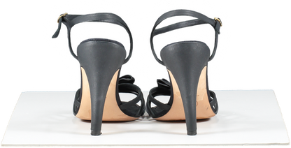 Chanel Black Leather Peep Toe CC LOGO Bow Detail Sandals UK 8 EU 41 👠