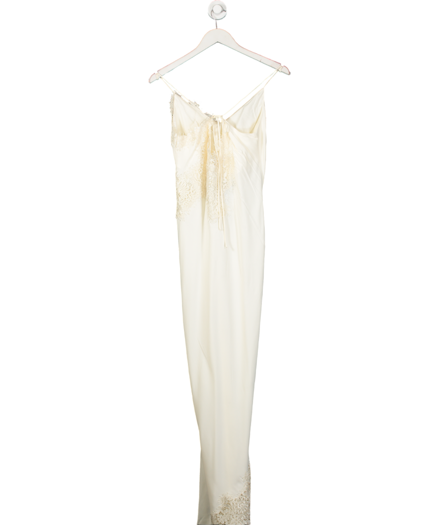 Rohe Cream Lace Panelled Matte Satin Maxi Dress UK 10