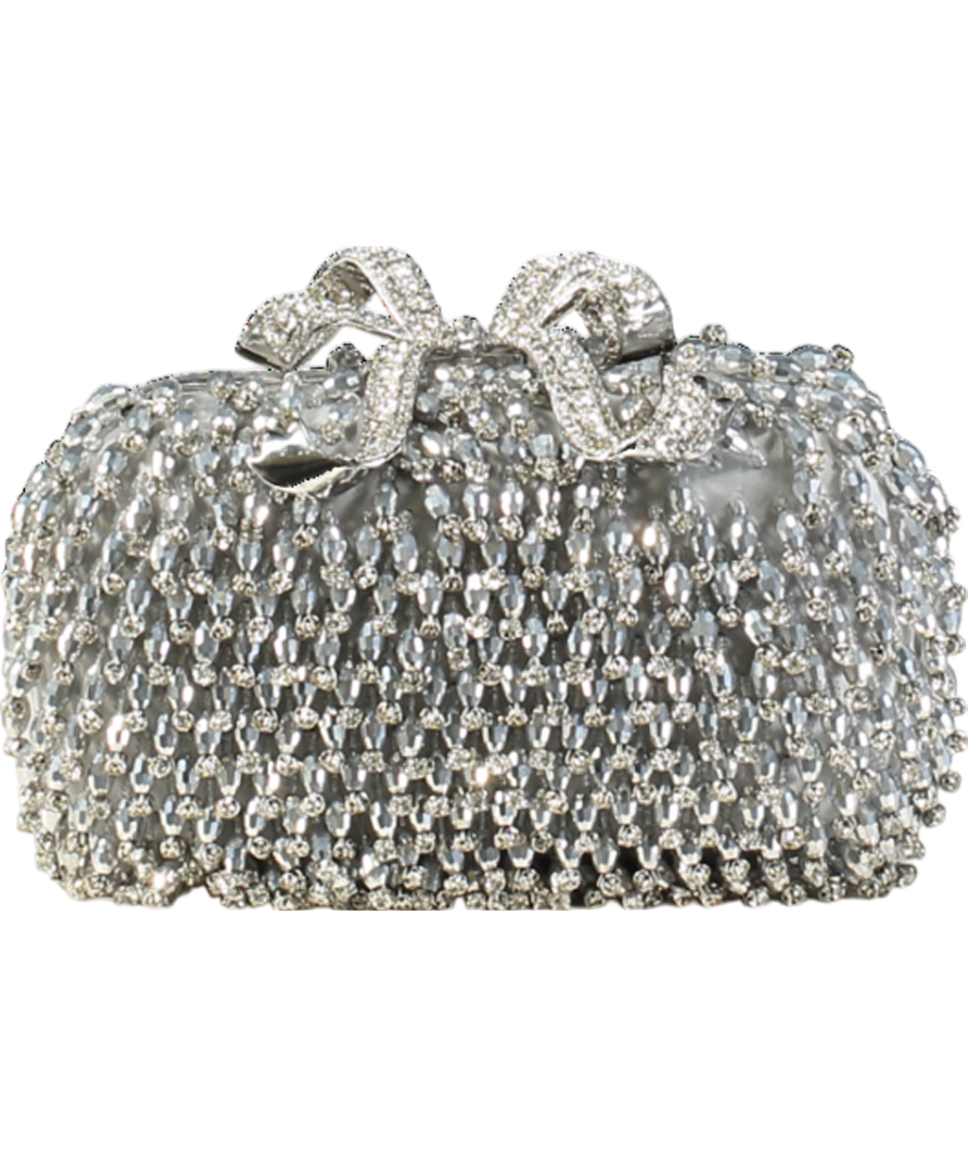 Self-Portrait Metallic Beaded Crystal Bow Topped Box Clutch