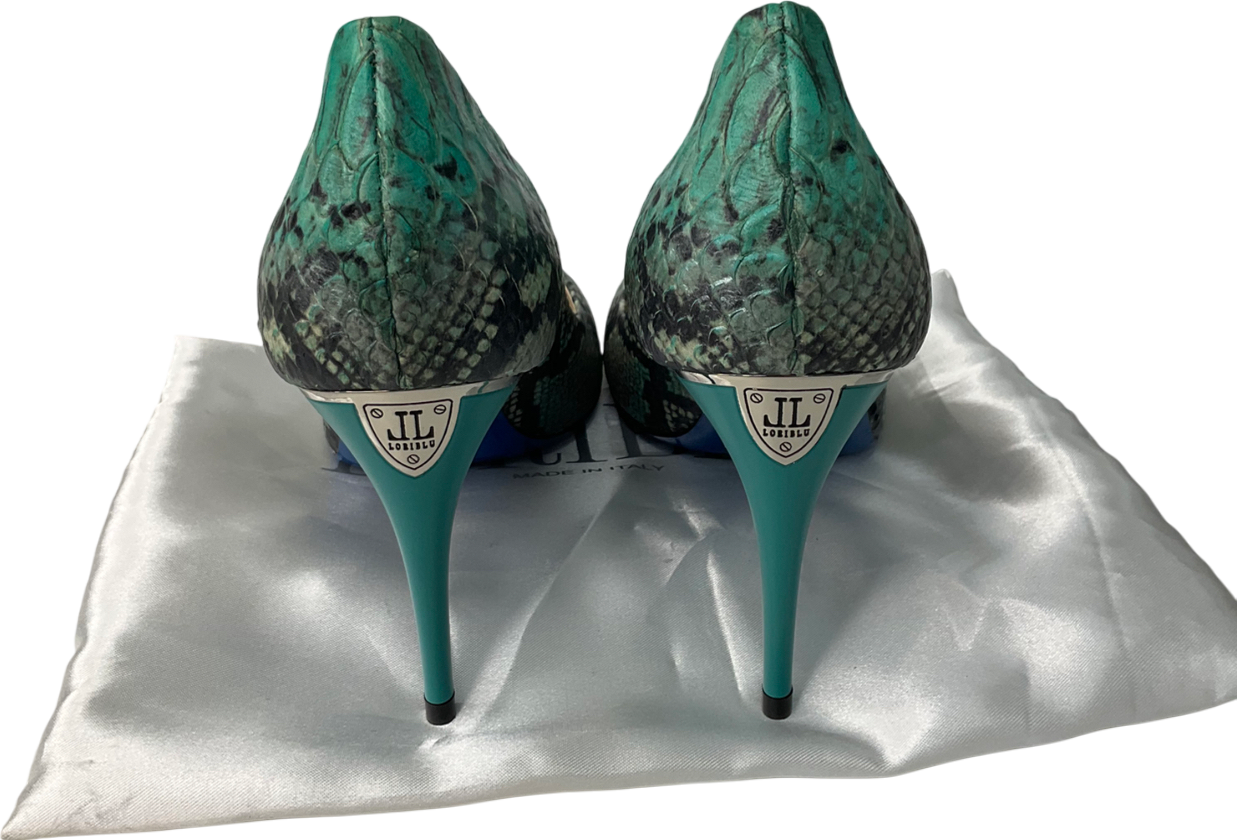 loriblu Green Turquoise Shades Snake Patten Calfskin Pointed Sling Back Heels UK 5 EU 38 👠