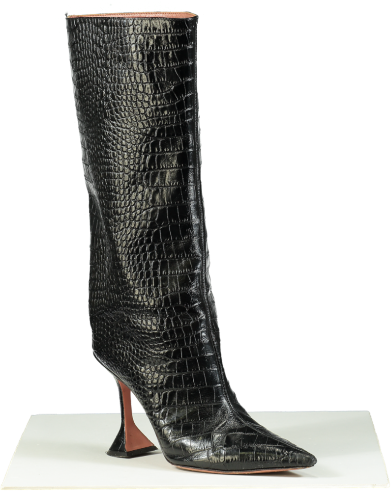 Amina Muaddi Black Croc-Embossed Leather Boots UK 7