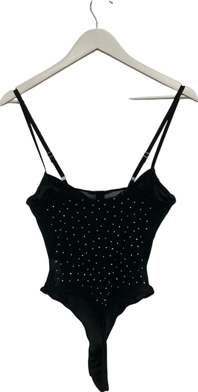 forever 21 Black Mesh Embellished Bodysuit UK M