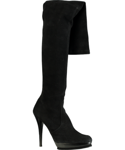 Stuart Weitzman Black Suede Over-the-knee Heeled Boots UK 8 EU 41 👠