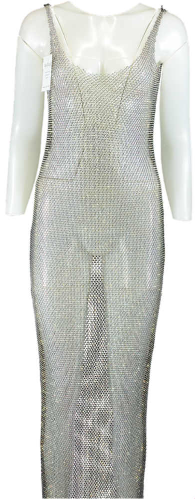 ?Silver Rhinestone Mesh Dress UK XS