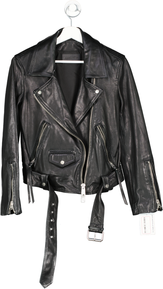 All Saints Black Luna Leather Biker Jacket UK S