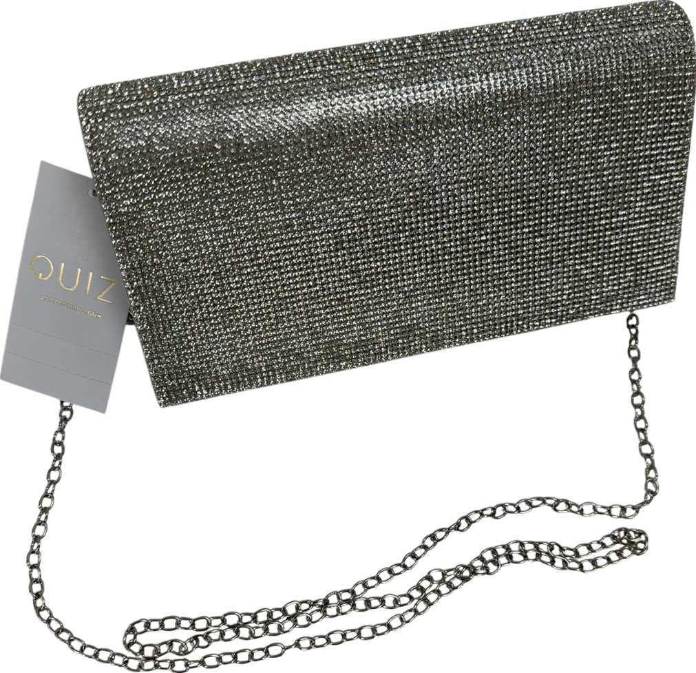 QUIZ Metallic Silver Embellished Clutch Bag With Chain Strap