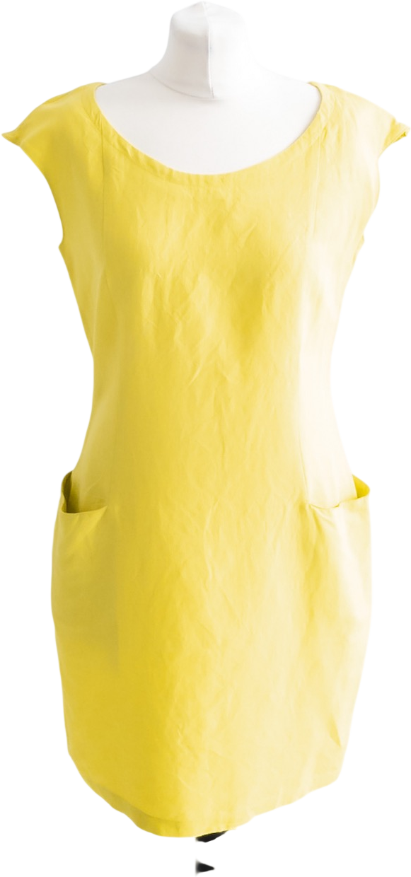 MAX & CO Yellow Linen / Viscose Blend Scoop Neck Mini Dress With Pockets Us10 UK 14