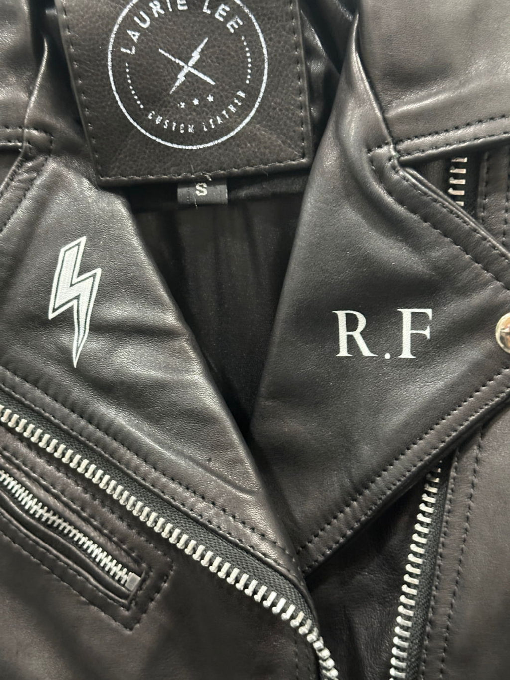 Laurie Lee Black Custom “Cute but Psycho” Leather Biker Jacket UK S