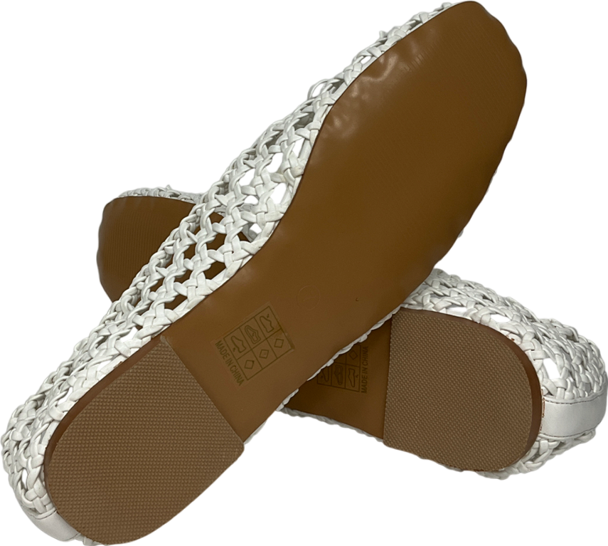 Public Desire Cream Alundra White Pu Woven Bow Detail Ballet Pump Flats UK 7 EU 40 👠