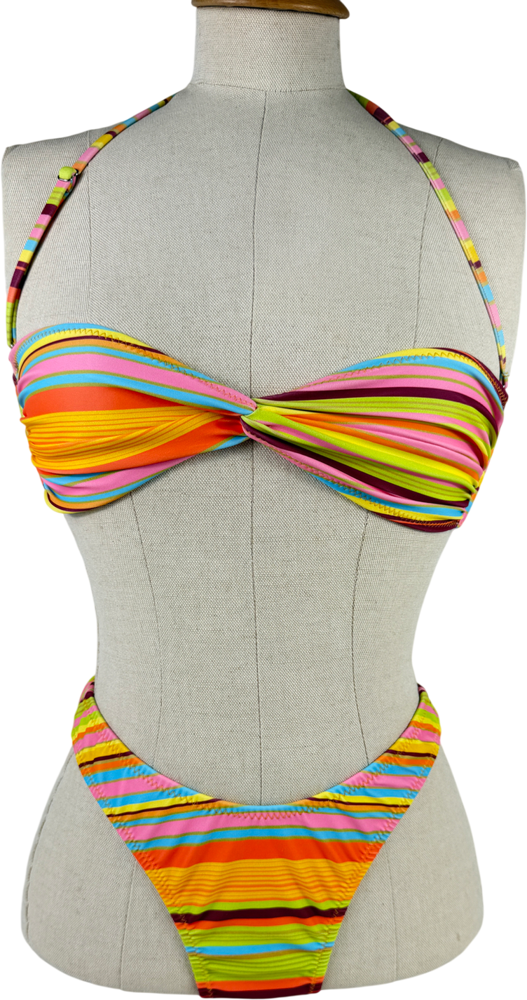 LOLEIA Multicoloured Stripe Bikini (2 Different Bikini Top Styles) UK XS