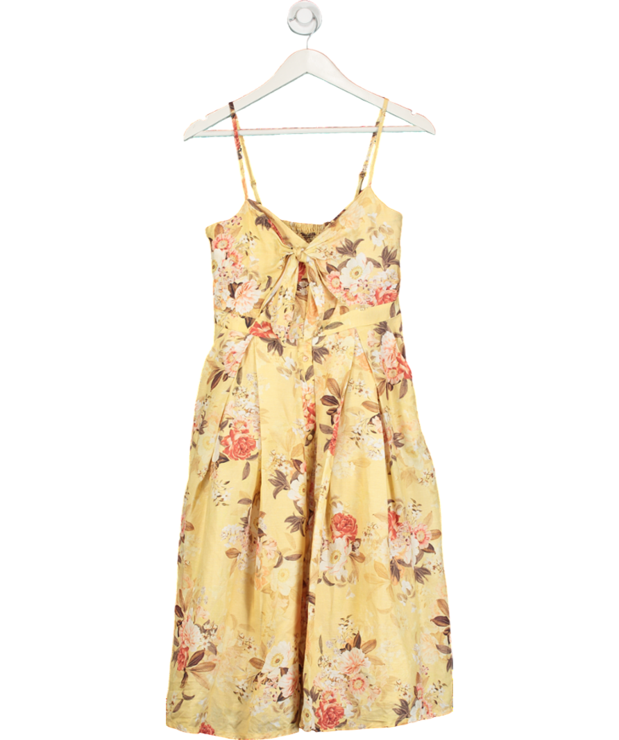 FOREVER NEW Yellow Floral Linen Blend Dress UK 10