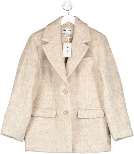 NA-KD Beige Classic Wool Blend Short Coat UK 8
