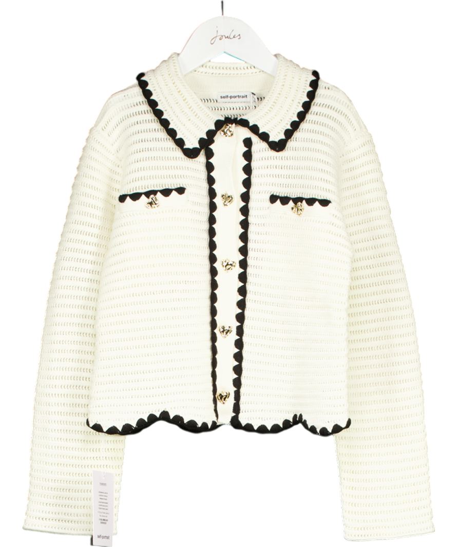 Self-Portrait Cream Crochet Cardigan with Heart Detail Buttons 10-12 Years