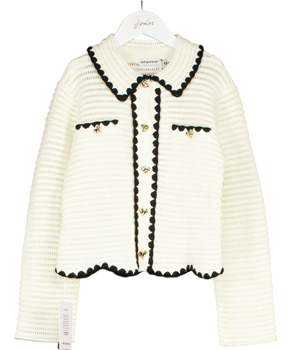 Self-Portrait Cream Crochet Cardigan with Heart Detail Buttons 10-12 Years