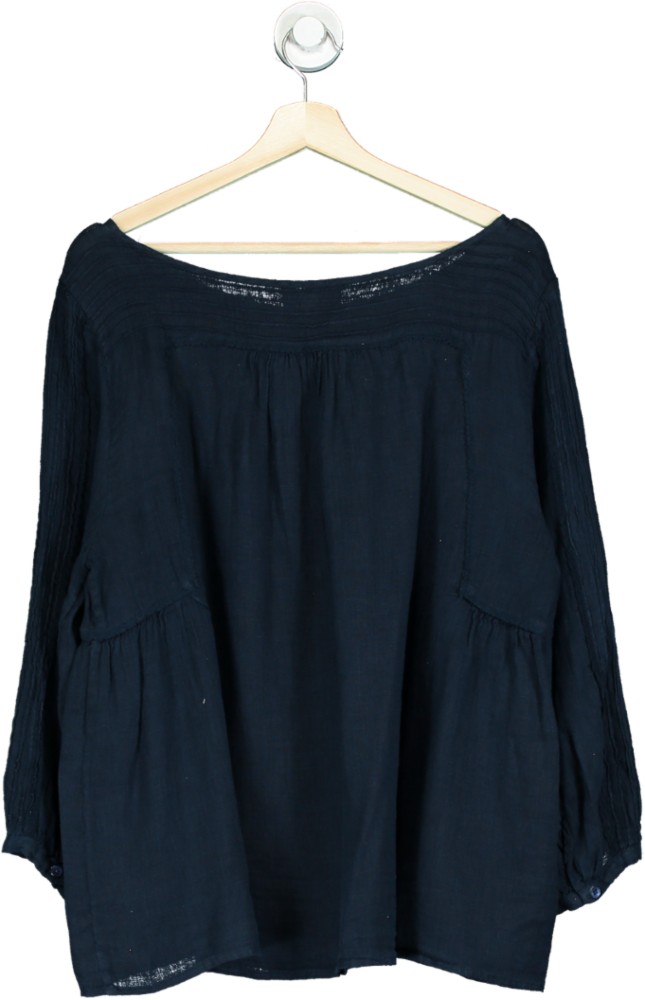 The White Company White Label Navy Linen Gauze Pintuck Blouse UK 16