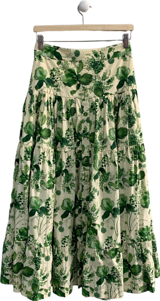 Cara Cara Green Floral Midi Skirt S