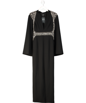 Karen Millen Black Embellished Caddy Plunge Cape Sleeve Woven Midi Dress UK 6