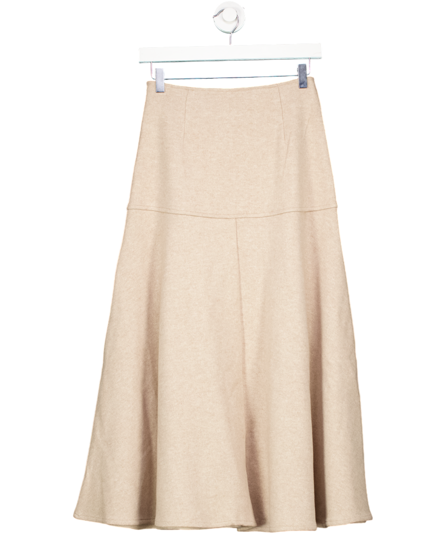 OGL Beige Sustainable Brand Cashsoft Wool-like Flared Maxi Skirt UK XS