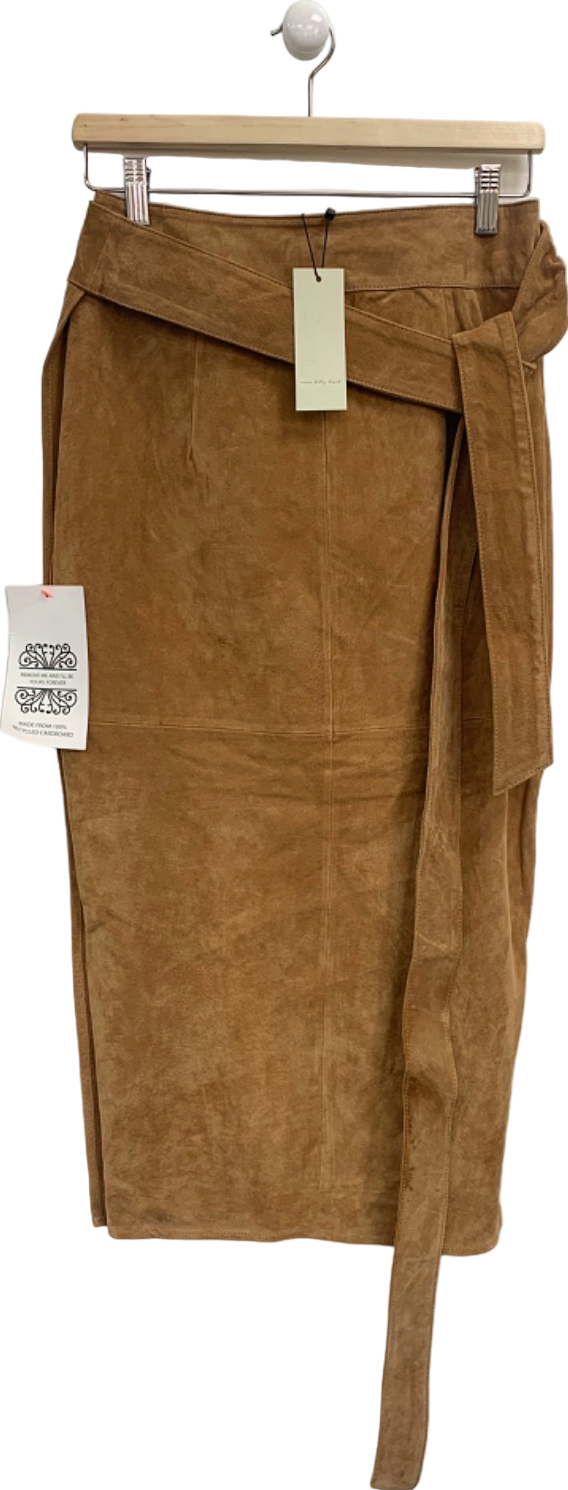Never Fully Dressed Tan Real Suede Jasper Wrap Skirt UK 10