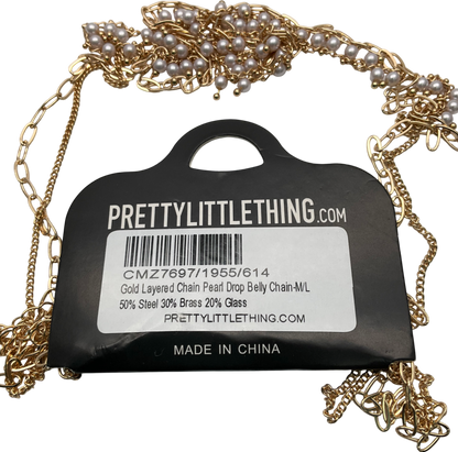 PrettyLittleThing Gold Layered Pearl Drop Belly Chain UK M/L