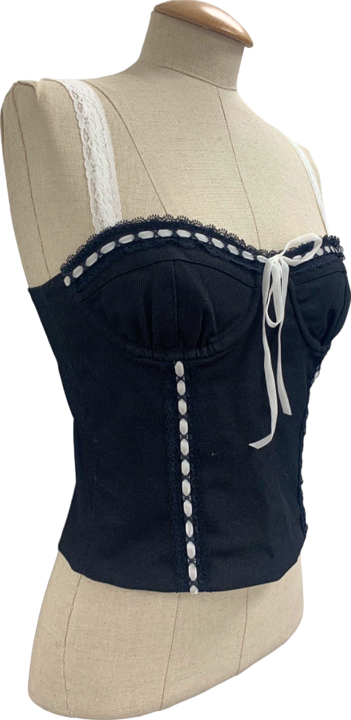 With Jean Black Corset Top with White Details UK S