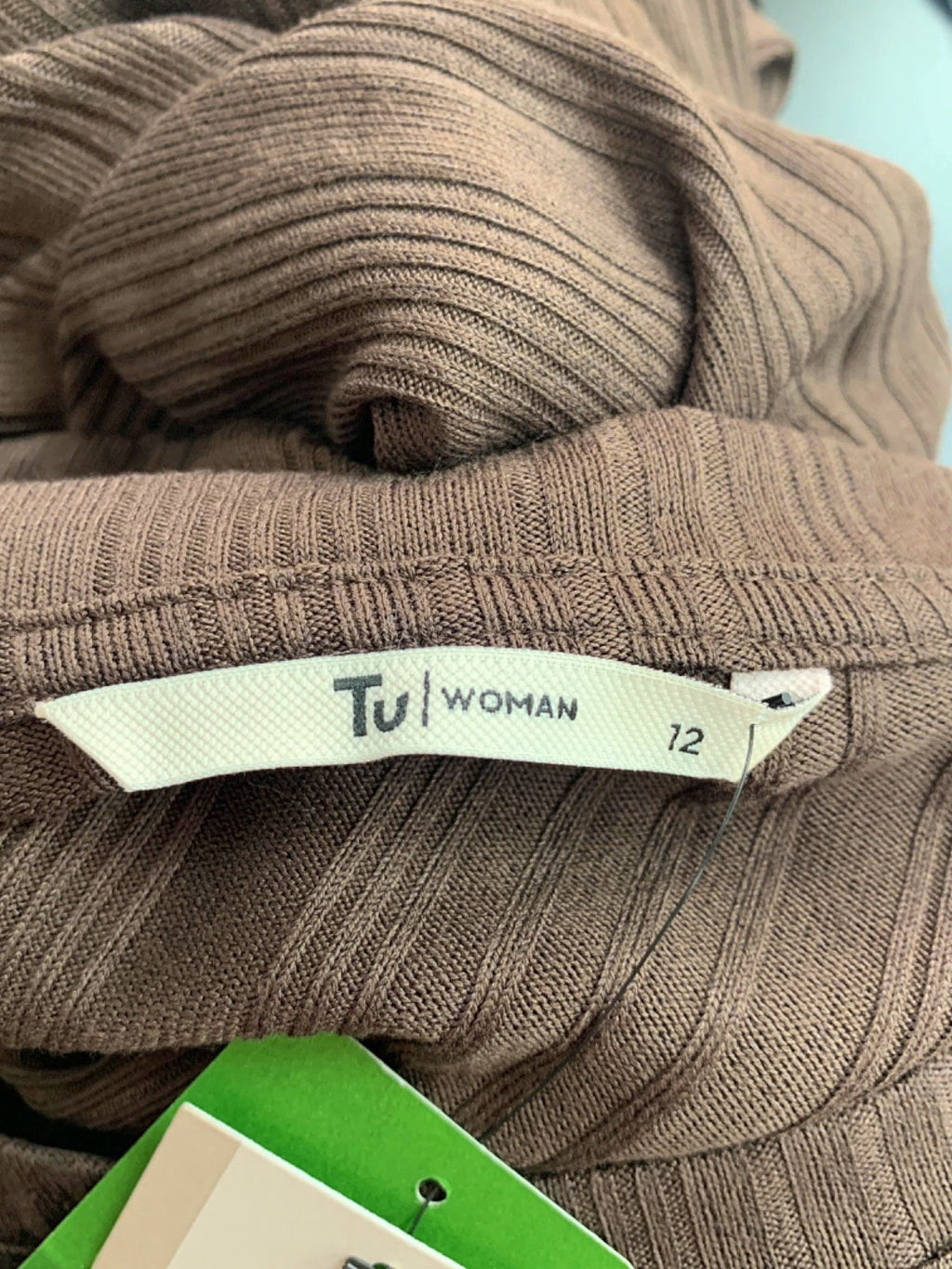 Tu Brown Ribbed Long Sleeve Top UK 12