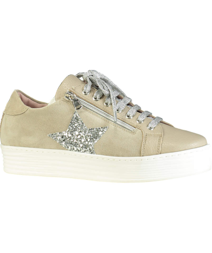 Sole Bliss Beige Leather & Suede Glitter Detail Trainers UK 5 EU 38 👠