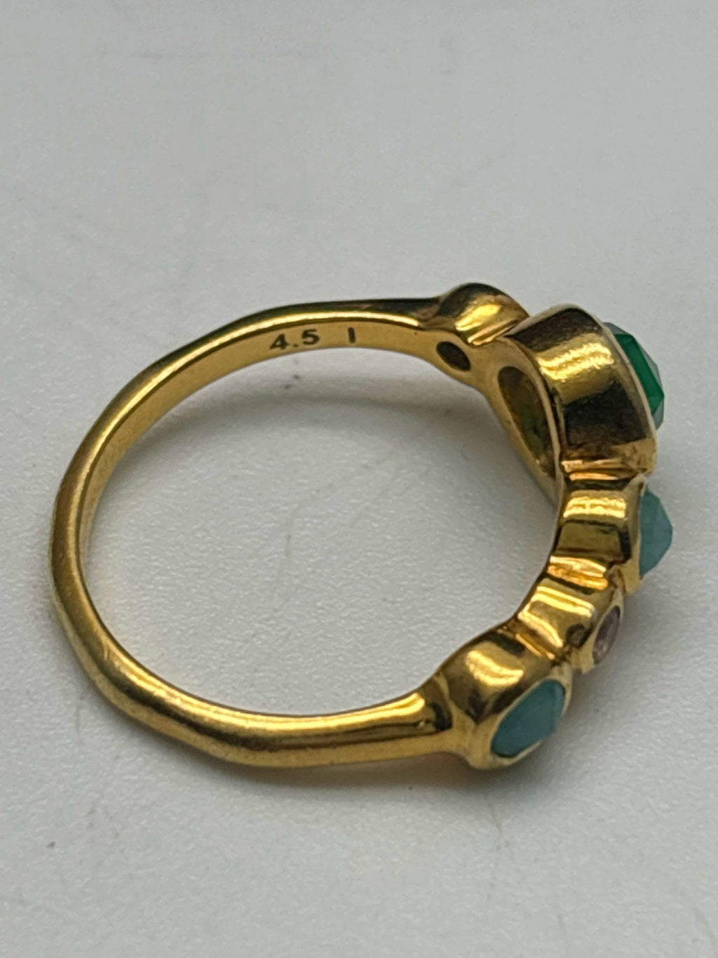 Monica Vinader Gold Siren Stacking Ring Set with Green Gemstones Size 4.5