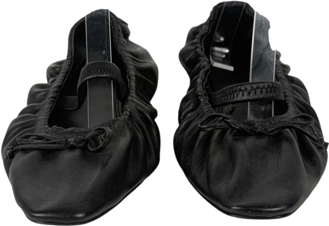 Topshop Chia Leather Ruched Ballet Flats With Strap In Black UK 6 EU 39